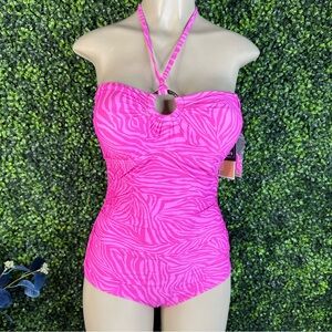 Nwt MICHAEL Michael Kors Bright Pink Zebra One Piece swim full coverage bottom